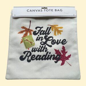 Library Books Canvas Tote Bag - Fall in Love with Reading. Reusable Book Bag